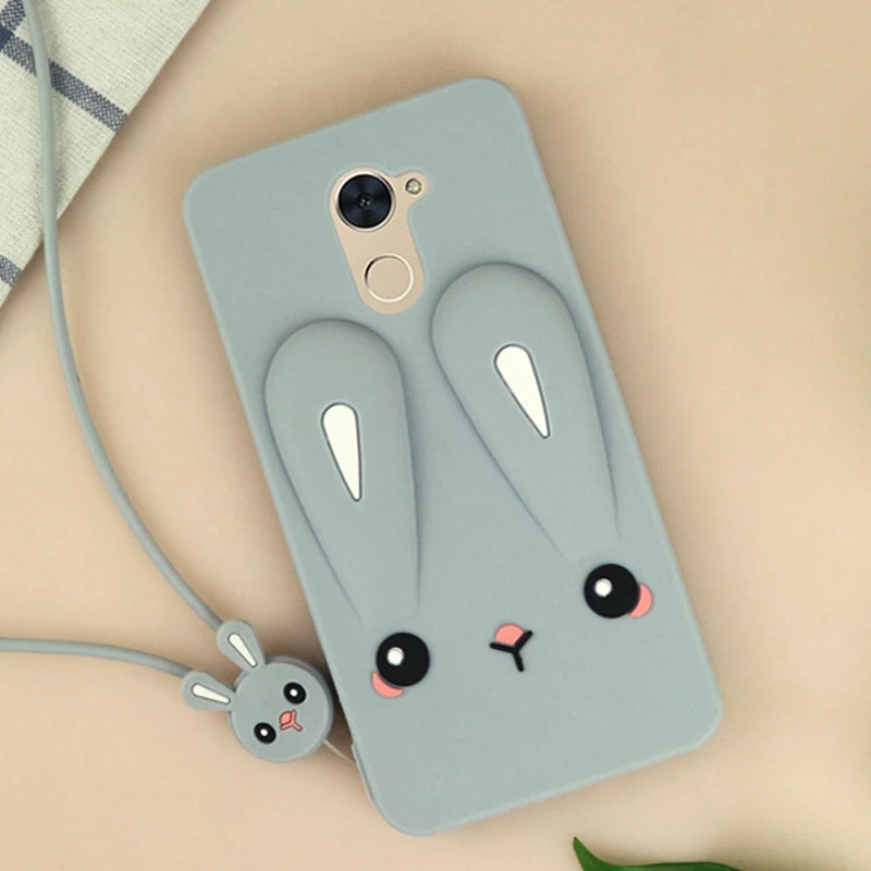 Cute Color Printed Case for Huawei Y7 Prime 2017 Soft Silicon Back Cover with Lanyard 5.5'' |