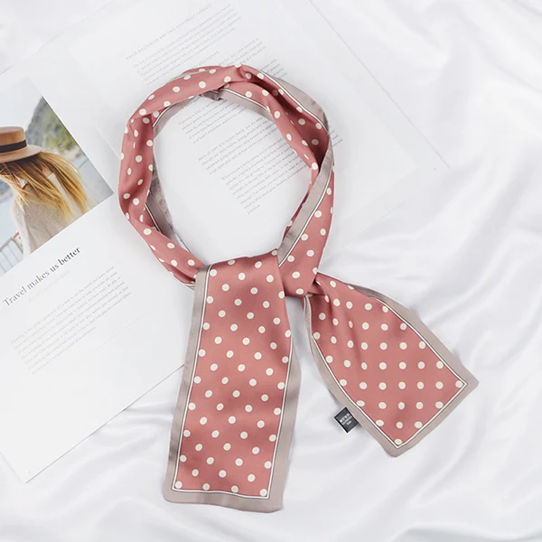 pink(dot type) Женская однотонная сумка Украшение длинный шейный галстук повязка на голову узкий атласный шейный платок для волос тонкий Шелковый маленький шарф с саржевым подолом - Цвет: pink(dot type)