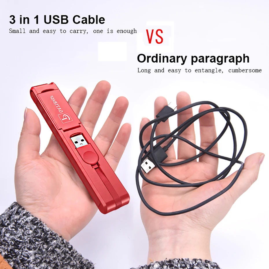 Oatsbasf 3 в 1 Micro usb type C 8-контактный usb-кабель для iPhone X 8 7 6 Креативный дизайн скрытый usb-кабель для Xiaomi huawei