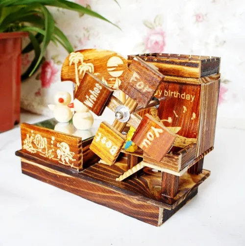 Деревянная музыкальная шкатулка в стиле ретро и Винтаж рождественский подарок