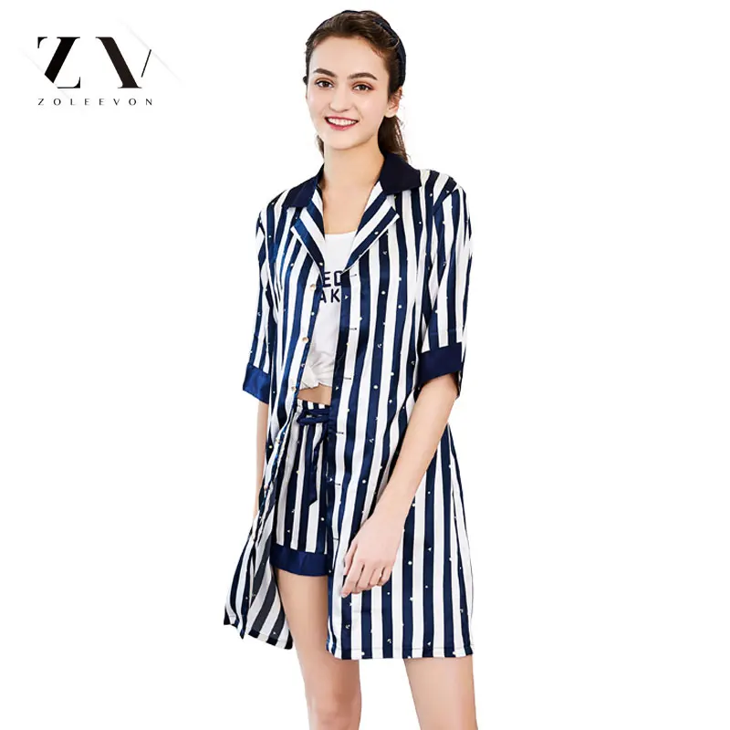 Женские пижамы из 2 предметов шелковые полосатая ночная рубашка женская пижама
