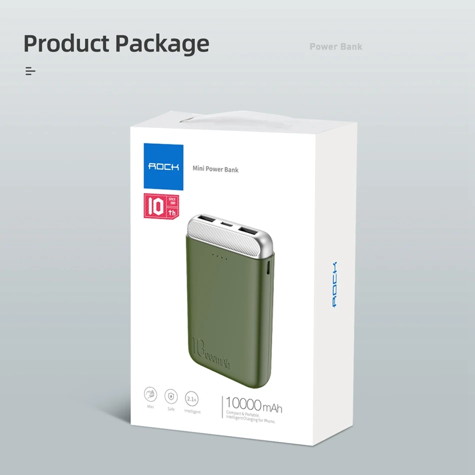 ROCK 10000 mAh Мини банк питания для Xiaomi портативное зарядное устройство 10000 mAh банк питания быстрая зарядка двойной USB внешний аккумулятор зарядное устройство