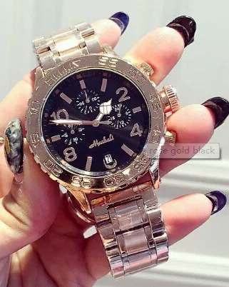 Rose gold black Mashali, высокое качество, мужские, женские часы, Роскошные, шестиконтактный календарь, наручные часы, кристалл, платье, часы, женские кварцевые часы - Цвет: Rose gold black