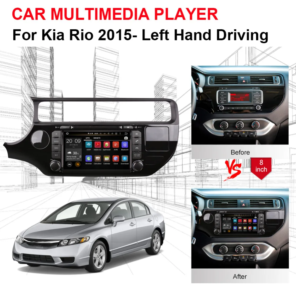 Android 8 0 Восьмиядерный 4 Гб + 32 ГБ автомобильный радиоприемник DVD Palyer для Kia Rio 2015 2016