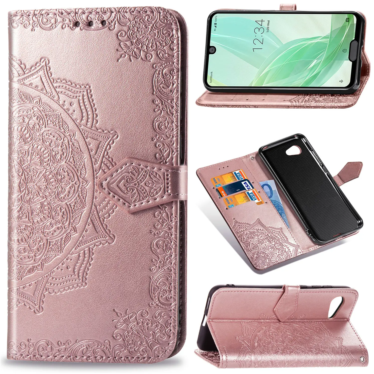 

For Cover Sharp Aquos R2 Compact Case Embossed Printed Leather Wallet Flip Cover Silicone Phone Bag Case For Sharp R2 Compact