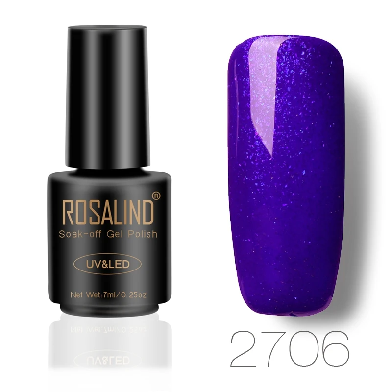 2706 ROSALIND 7 мл, флакон, черный цвет, чистый цвет, набор для полировки ногтей, лак, УФ светодиодный, впитывающий Полупостоянный лак для ногтей - Цвет: 2706