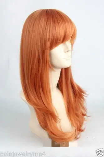 Free shipping USPS to USA New Cosplay long Orange Wig 150320 w00212 |