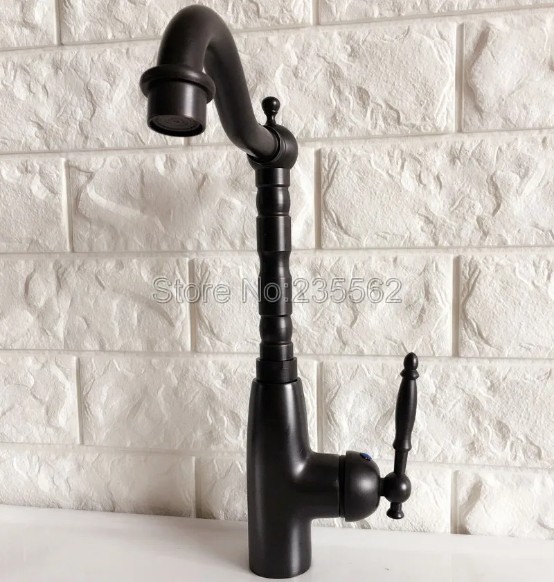 

NEW Modern Black Oil Rubbed Kitchen Sink Faucet Brass Finish Swivel Spout Washbasin Faucets Cold and Hot Water Mixer Taps lnf371