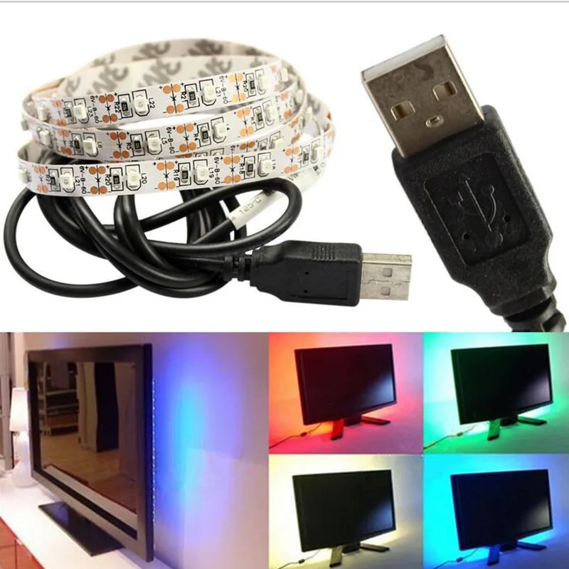 Питание от порта USB 5 В RGB Светодиодные ленты света 60 LED/M 3528 SMD-Водонепроницаемый