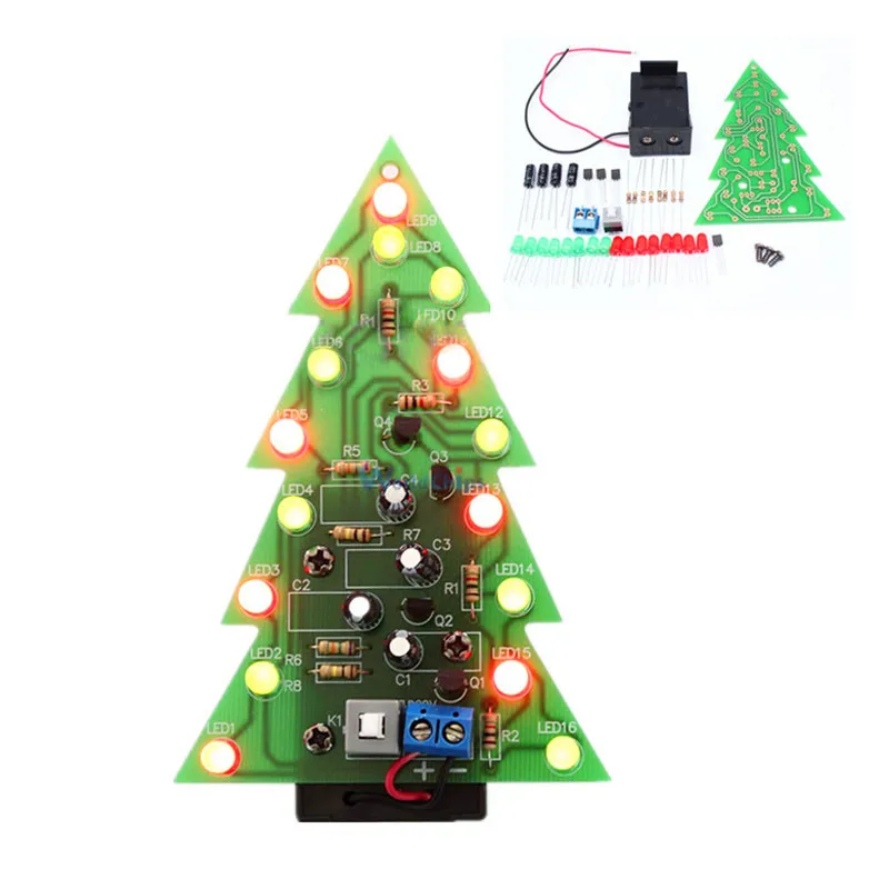 Red Green Flash 3D Рождественская елка DIY наборы 7 цветов светильник светодиодный фонарик Рождественская елка красный/зеленый/желтый светодиодный фонарик электронный костюм - Цвет: Red Green Flash