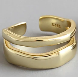 Gold Color F.I.N.S модные кольца из стерлингового серебра 925 пробы, Двухслойное женское кольцо на палец из серебра 925, регулируемое кольцо для девушек, хорошее ювелирное изделие - Цвет основного камня: Gold Color