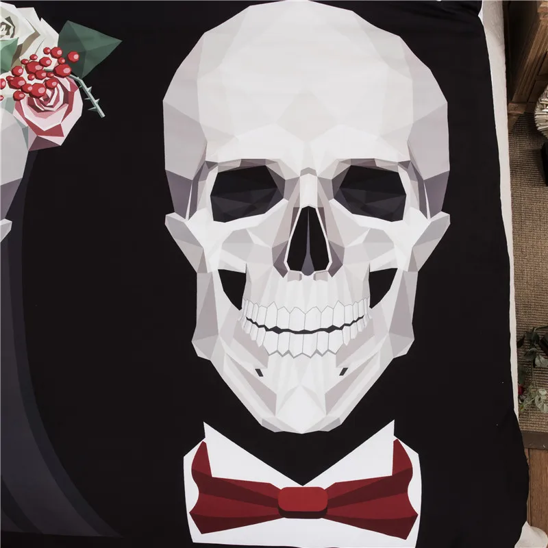 2017 Китай роскошное постельное белье Череп Свадебный пододеяльник черный и белый