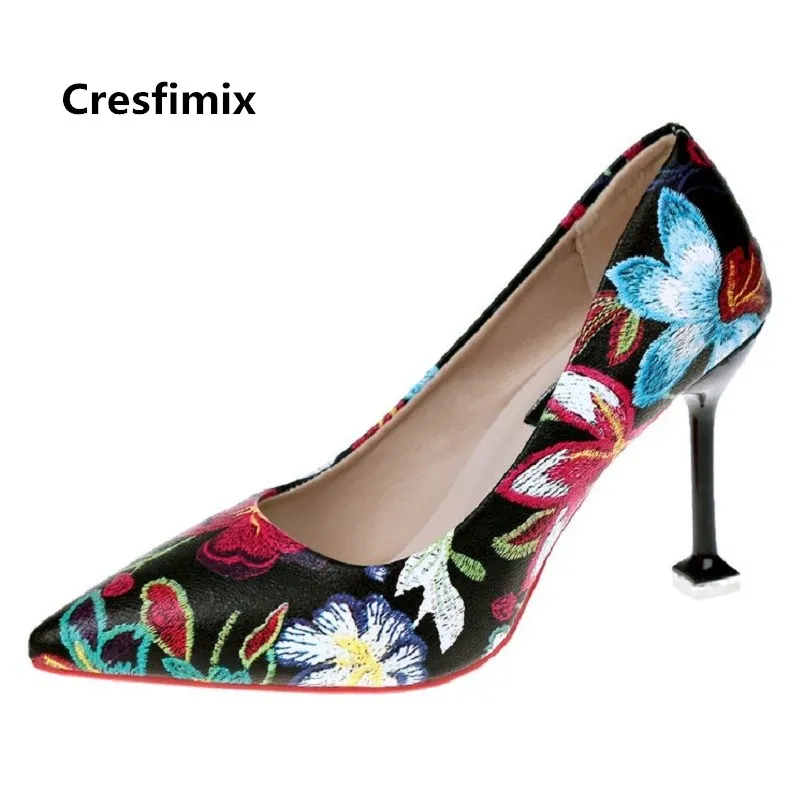 

Женские Высокие каблуки Cresfimix, крутые туфли с цветочным принтом, высокий каблук 10 см, симпатичные, без застежки, обувь на высоком каблуке, b2438, весна-лето
