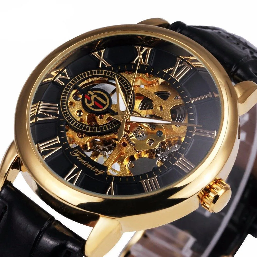 New Casual Luxury Watch Men 3D Hollow Engraving Case Stainless Steel Roman Numbers Skeleton Dial Mechanical Clock Gift WD | Наручные часы