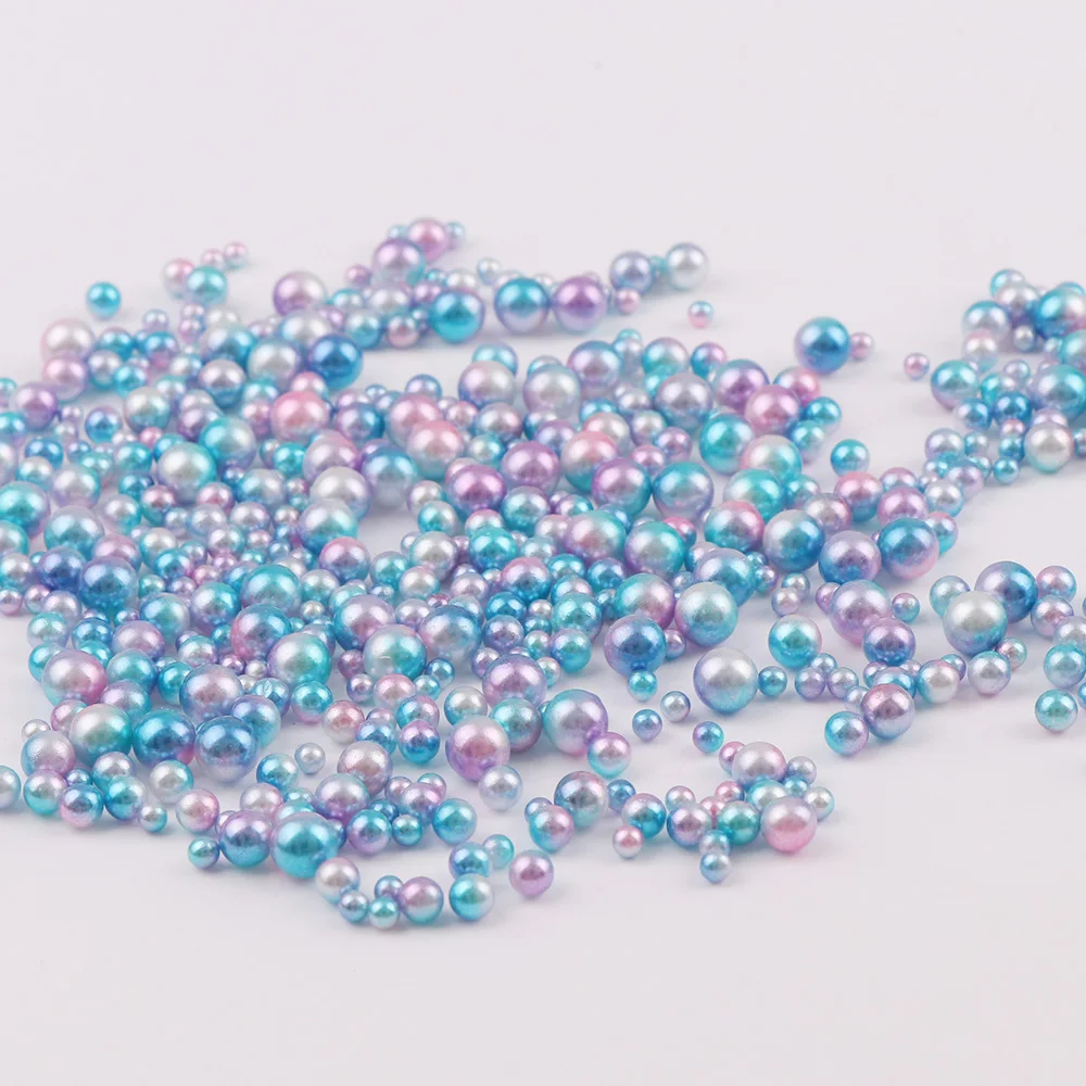 

20g 3-6mm Gradient Blue Series Imitation pearl Mix Size No Hole Pearl Round Beads For DIY Nail Art Jewelry Decoration
