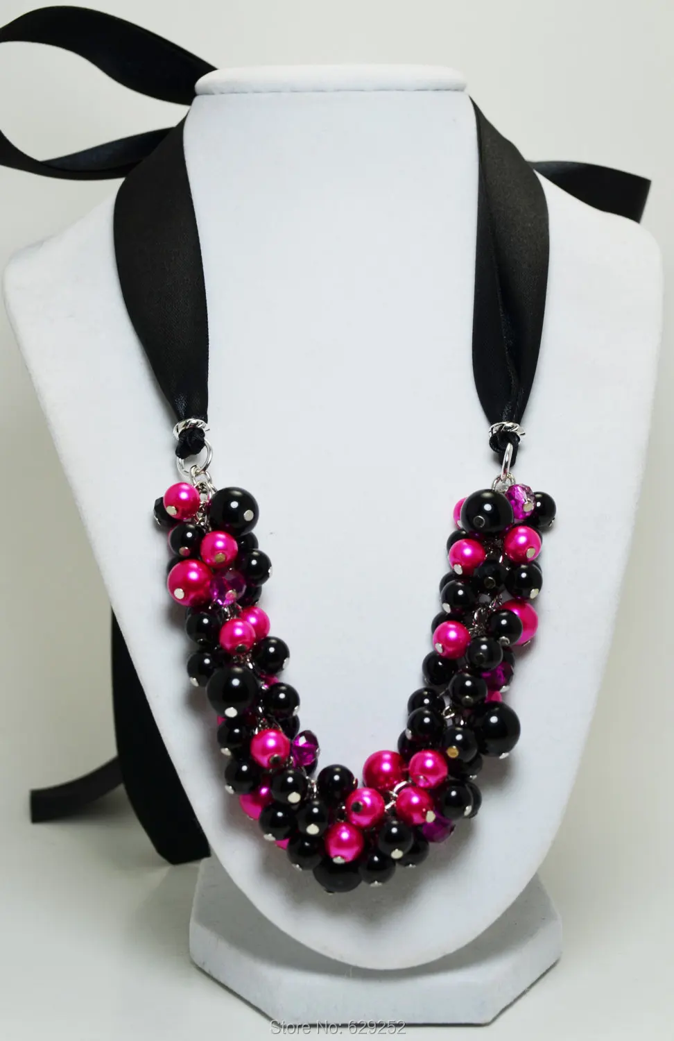 Черное ярко-розовое массивное ожерелье украшения из бисера свадебные черного