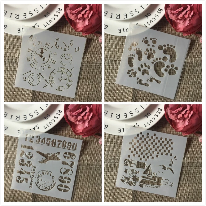 4 шт./компл. 13 см часы самолетом ноги DIY Многослойные трафареты настенная живопись