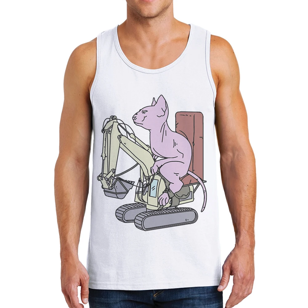 

2019 New Fashion Men Tank Tops Funny Cat Printed Male Vest Hipster Cotton Cool Man Fitness Singlets Sleeveless Vest Mens Tanks