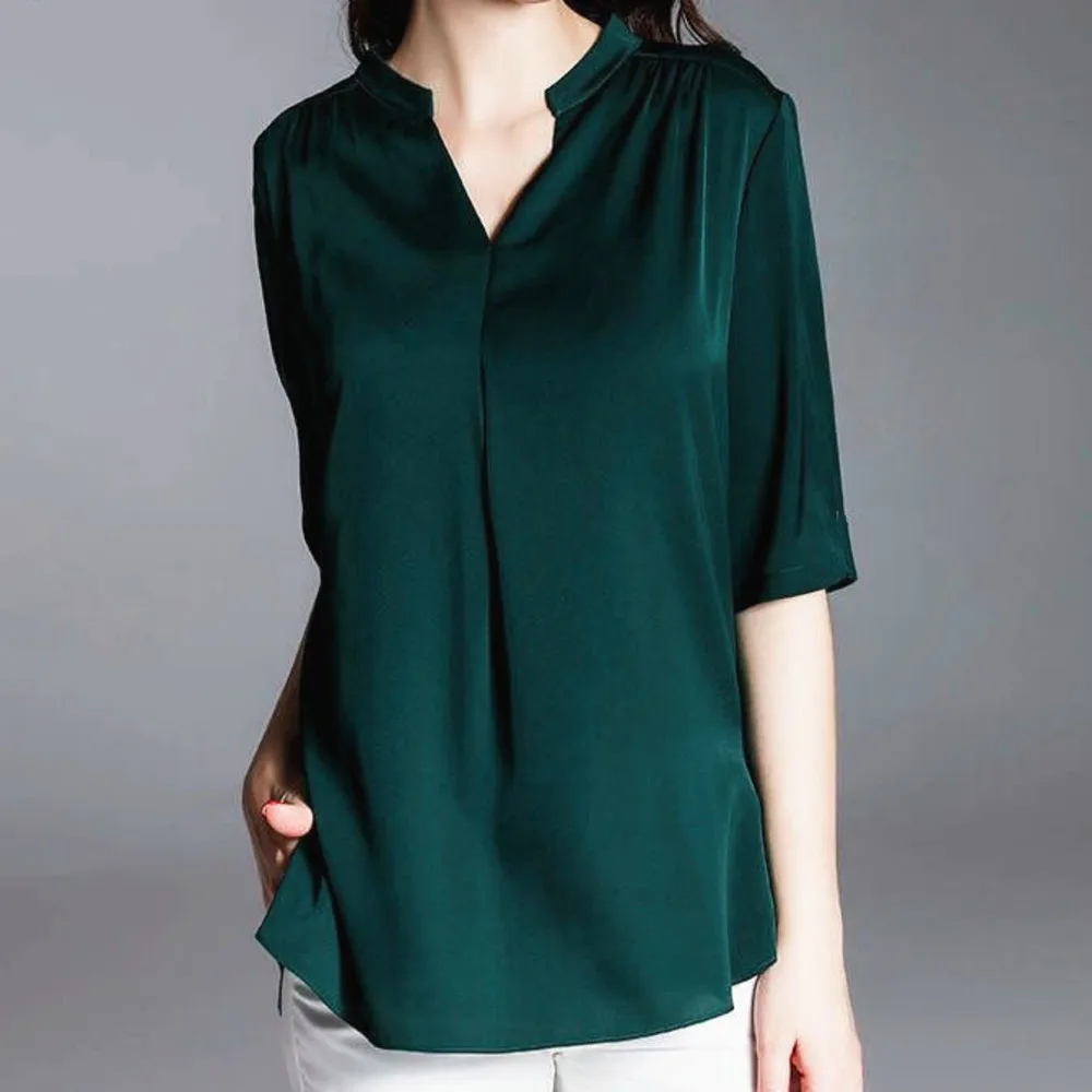 Chiffon Blouse Women 2019 Half Sleeve Shirt Summer V Neck White Vintage Tops Thin Plus Size Shein Office |