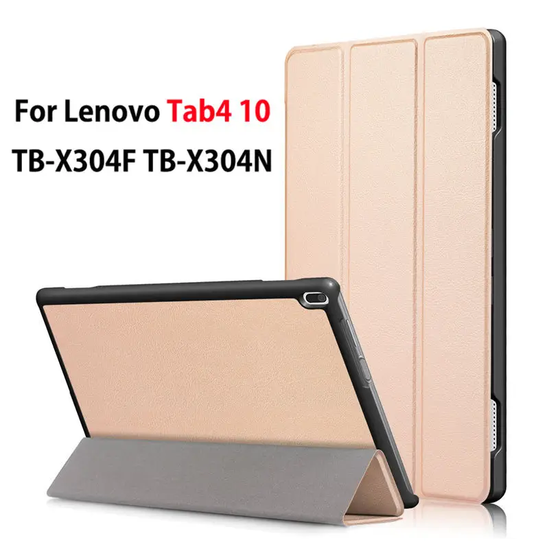 Чехол для lenovo TAB4 Tab 4 10 TB-X304L TB-X304F TB-X304N 10," Smart Cover Чехол Funda PU раскладной стенд кожи в виде ракушки+ Защитная пленка на экран+ подставка для ручек - Цвет: Gold