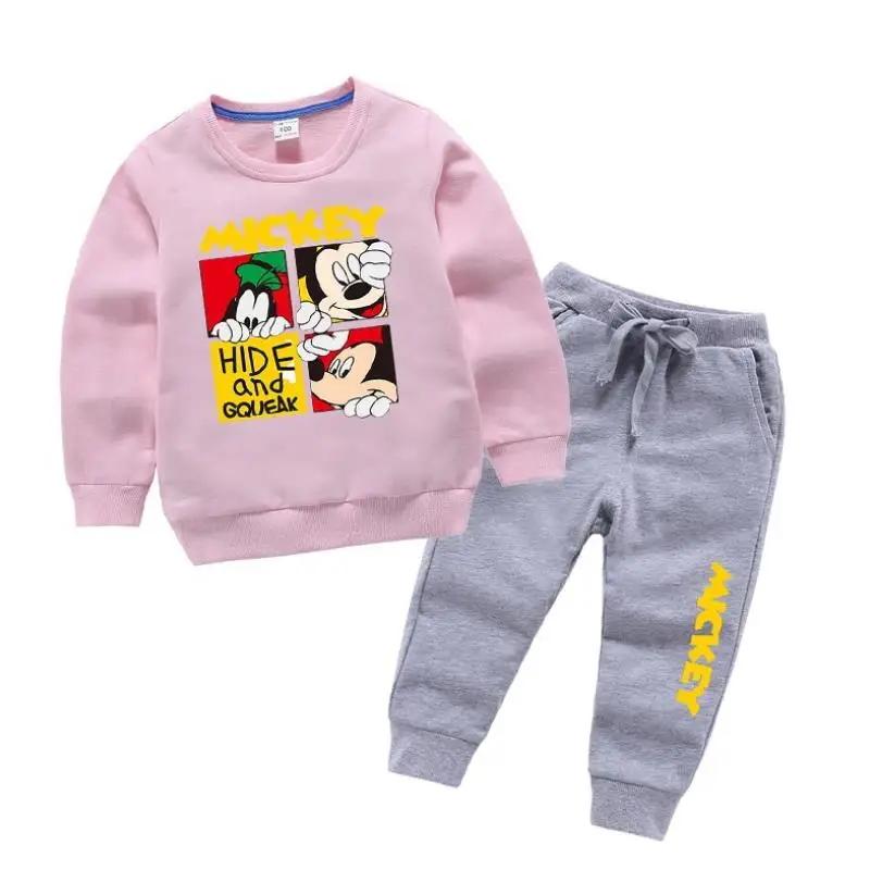 Roupas infantis menino/комплект из футболки с Минни Маус и штанов спортивные костюмы с героями мультфильмов весенне-осенняя одежда из чистого хлопка для девочек 2-8 лет