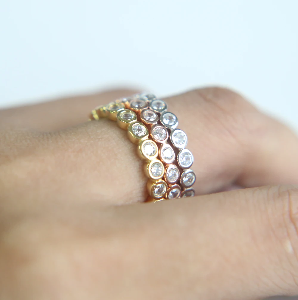 

2017 100% 925 sterling silver jewelry 3 colors bezel setting stack stackable mid wedding band ring set