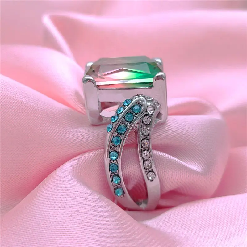 Модные синие розовые градиентные кольца для женщин Свадебные Anillos квадратный кристалл Циркон кольцо для помолвки модное кольцо ювелирные изделия