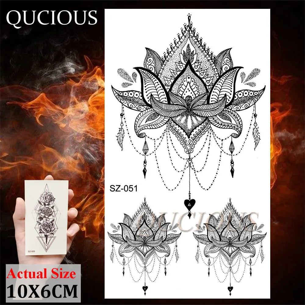 Временные татуировки Qucious Mandala Flower черная хна водостойкая Реалистичная