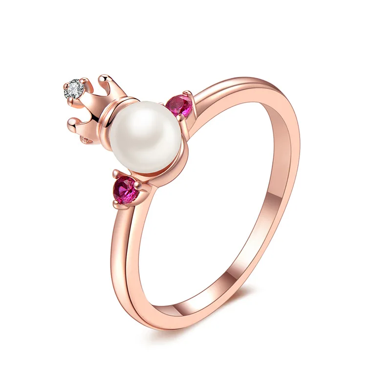 Red crystal simulated pearl crown rings for women accessories fashion silver color ring femme best friends ringen 2019 jewelry | Украшения