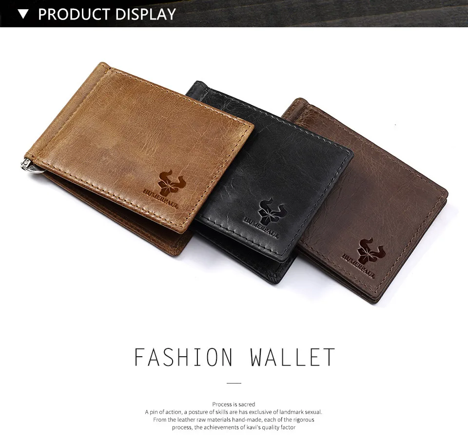 Мужской бумажник из коровьей кожи с зажимом для денег, классический дизайн, мужской мини-кошелек с отделением для карт