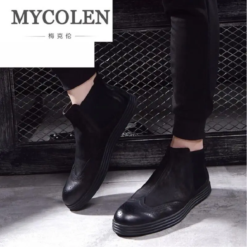 MYCOLEN/мужские ботинки челси из натуральной кожи в стиле ретро модная однотонная