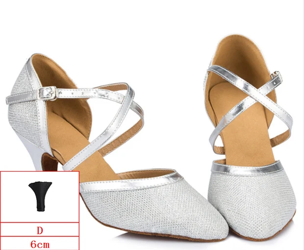 Silver-D Золотое и Серебряное шампанское и черный цвет ПУ Блеск Zapatos de baile Профессиональный Латинский атлас бальные туфли для женщин JYG519 - Цвет: Silver-D