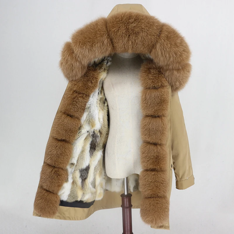 brown camel E Длинная парка OFTBUY, водонепроницаемая верхняя одежда, пальто с натуральным мехом енота, Воротник из лисьего меха, капюшон, подкладка из кроличьего меха, Толстая теплая уличная одежда - Цвет: brown camel E