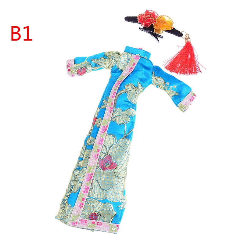 

1PC Unique Dress Clothes Cheongsam+Flag Head Headware Evening Dress For Doll Chinese Traditional Dress Handmade Doll Accessories
