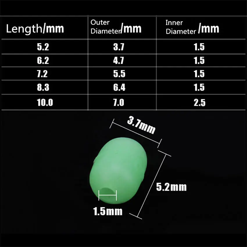 200pcs Soft Glow Rubber Fishing Float Bead Oval Carp Vertical Luminous Terminal Tackle 3.7*5.2/4.7*6.2/5.5*7.2/6.4*8.3/7.0*10mm | Спорт и