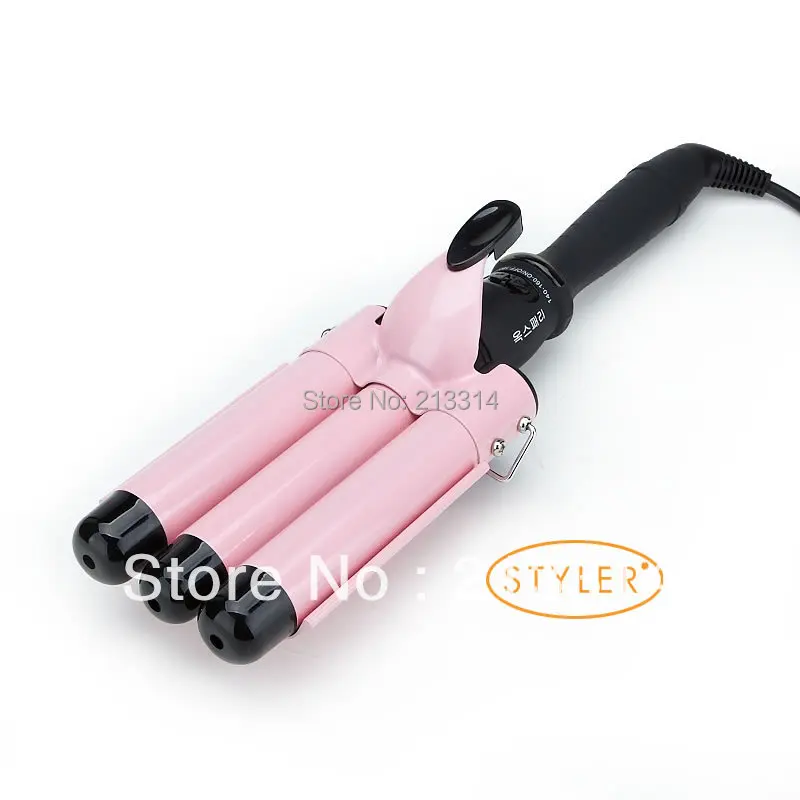 

Professional beachwave Curling iron Tongs Pink Cone Head Ceramic triple Curling Iron Three Barrel curler Body Deep Wave 32mm