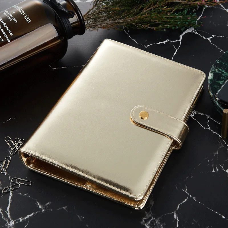 Rose Gold Silver New Notebook A5 Leather Loose leaf Notepad Time Planner Series Diary Memo Travel Journal Free Shipping|daily agenda|spiral