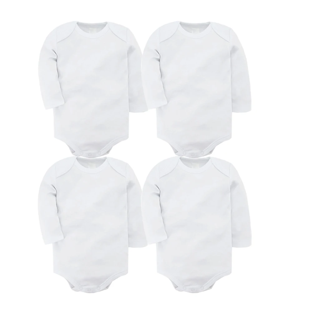 4pcs Коллекция года, Осеннее хлопковое трико для новорожденных мальчиков и девочек, комплект с длинными рукавами, белые однотонные боди, Детские ползунки для девочек, однотонные белые комбинезоны - Цвет: 4pcs