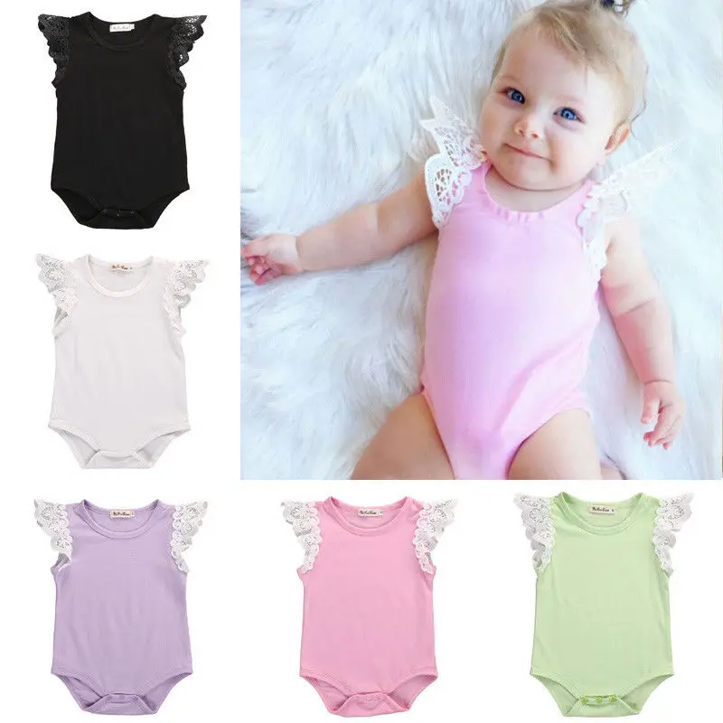Хлопковый комбинезон для новорожденных девочек кружевной джемпер без рукавов с