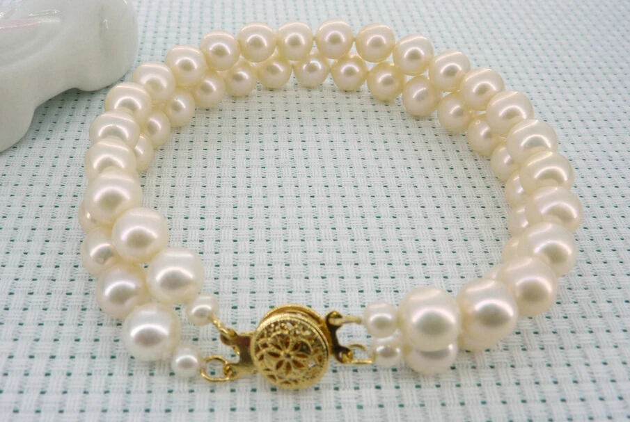 shipping7mm white aaa akoya cultured pearl 2 strands bracelet 7.5&quot 5.25 | Украшения и аксессуары