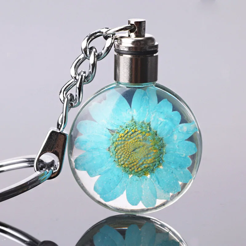 light blue Luyun креативный натуральный сушеный брелок "Цветок" светящиеся украшения хрустальный стеклянный брелок - Цвет: light blue