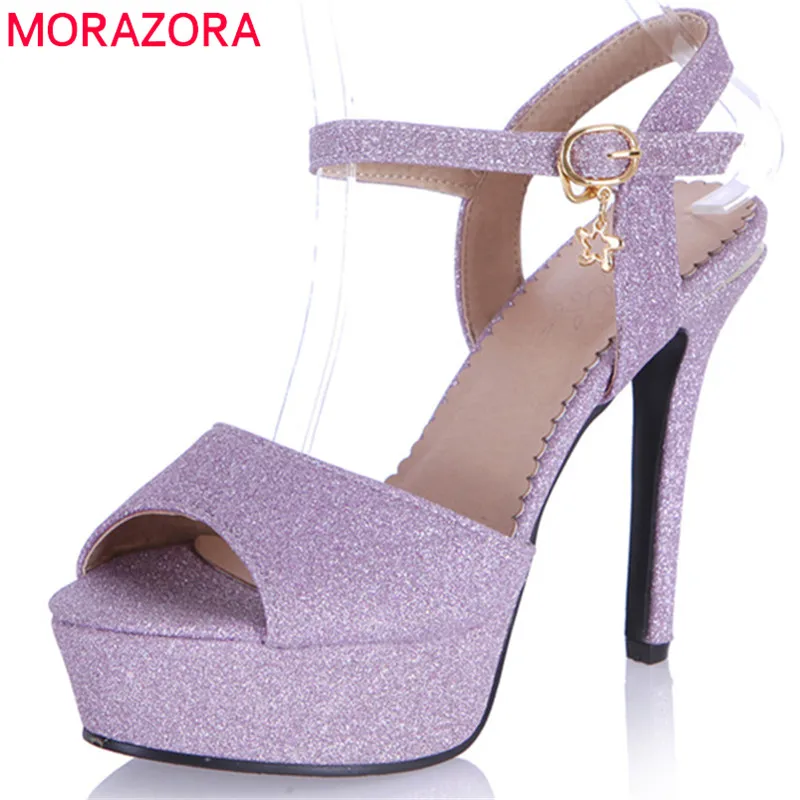 Женские летние сандалии MORAZORA элегантные туфли на тонком высоком каблуке с