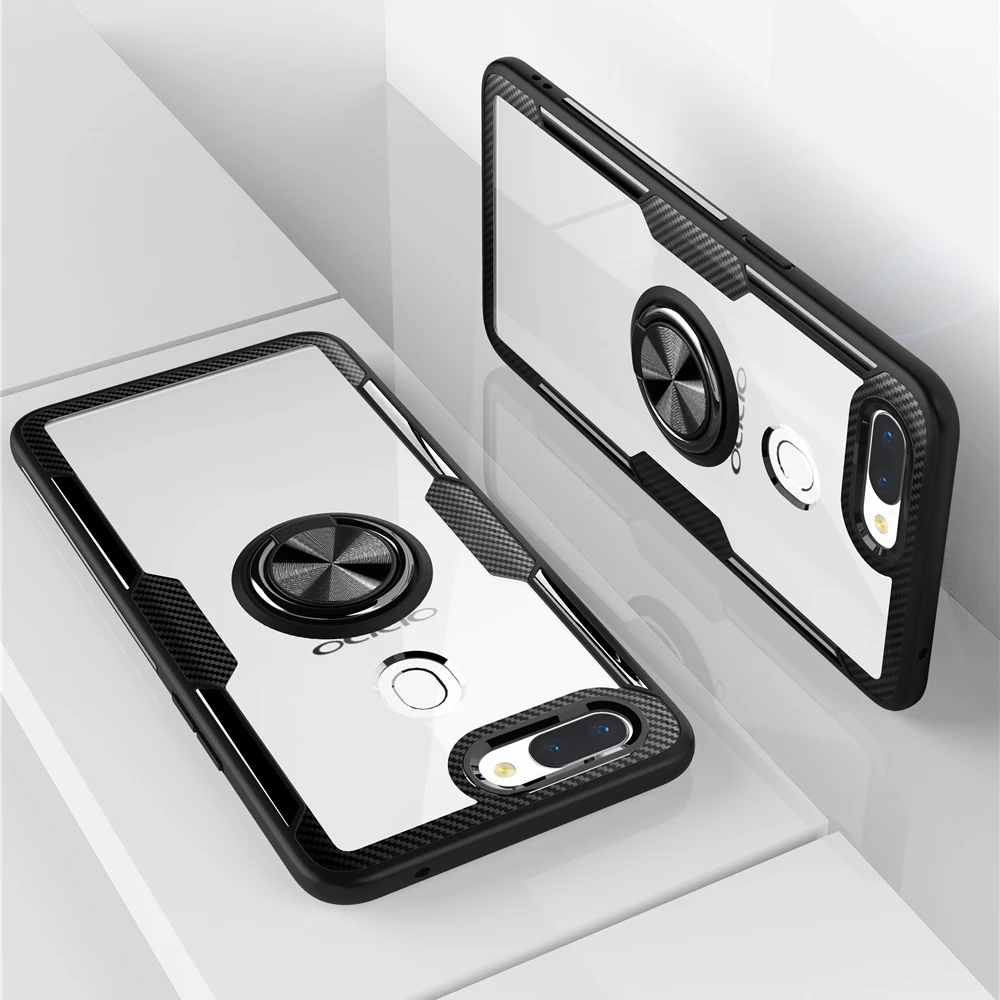 Luxury Transparent Car Holder Ring Phone Case For OPPO R17 R15 Cover On Pro Cases Silicone Soft Stand |