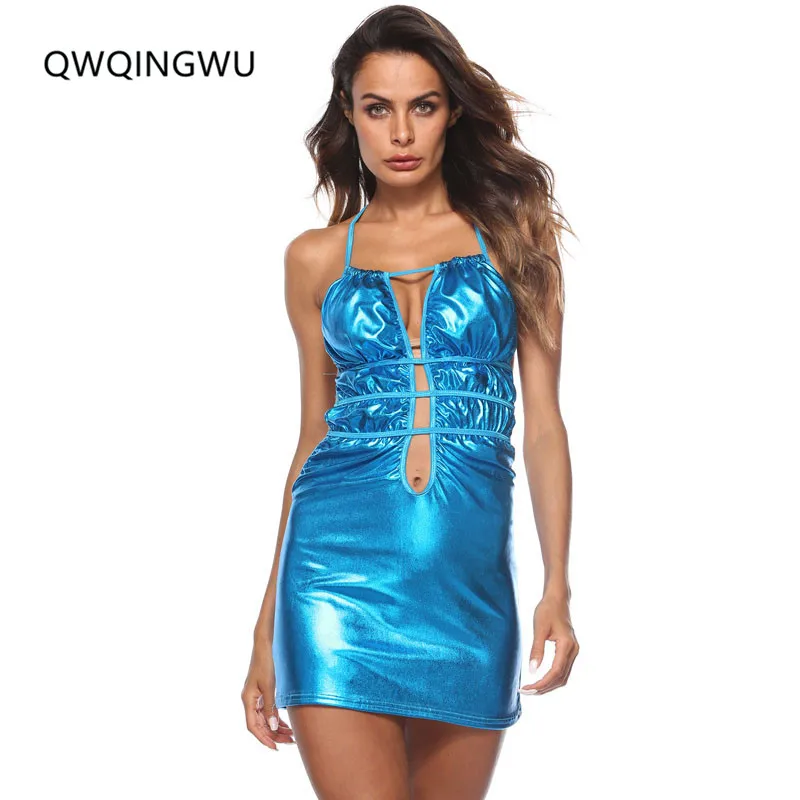 

PU Faux Leather Dress Women Vestidos Ajustados Bodycon Pole Dancing Dress Sexy Bar Night Club Bandage Backless Mini Party Dress