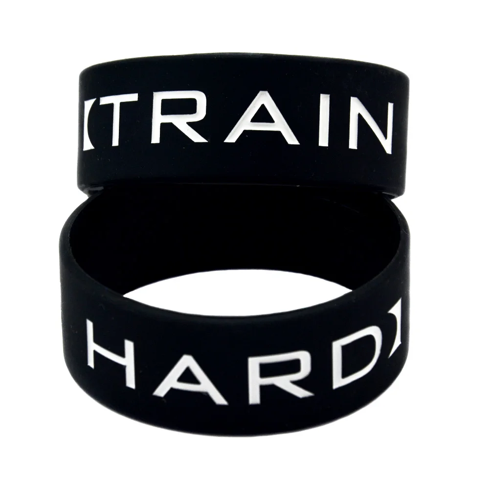 

1PC Train Hard Motivational Silicone Wristband 1 Inch Wide Black