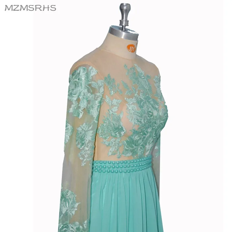 Unique Designer Lace Prom Dresses Sheer Neck Illusion Long Sleeves Floor Length Evening Party Formal Gowns Robe De Soiree | Свадьбы и