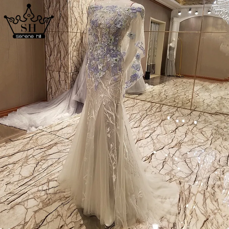 2019 Роскошные вышивка кристаллами Русалка Длинные вечерние платья серый нижней