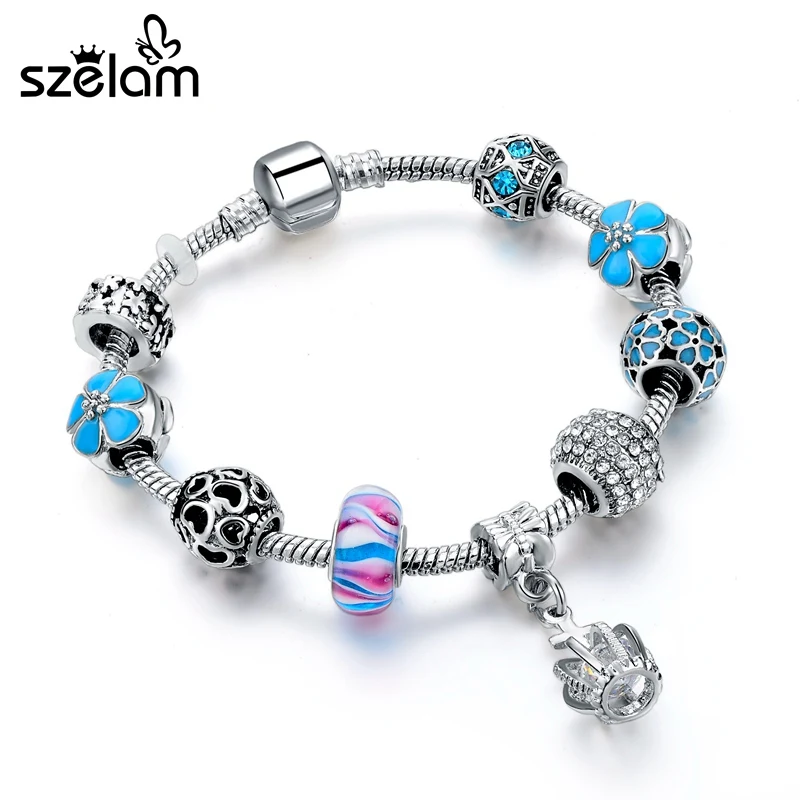 

Szelam 2019 Fashion White Crown Bracelets For Women Silver Bracelets Bangle Diy Pulseras SBR160182
