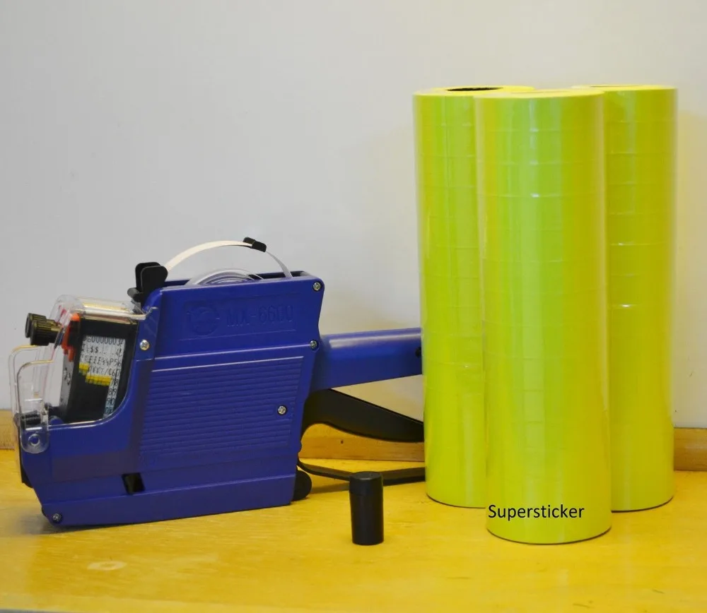 

[ Fly Eagle ] MX-6600 10 Digits 2 Lines Price Tag Gun labeler +1 Ink + 30 Rolls Yellow 500 Tag