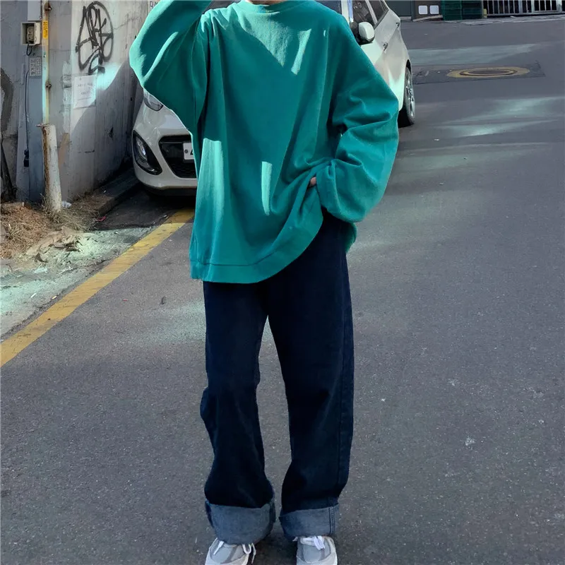 Осень корейский ulzzang мода Свободный Harajuku с длинными рукавами свитер ins простой сплошной цвет o-образным вырезом Повседневная Женская толстовка